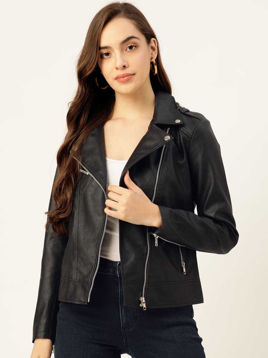 Black leather biker jacket