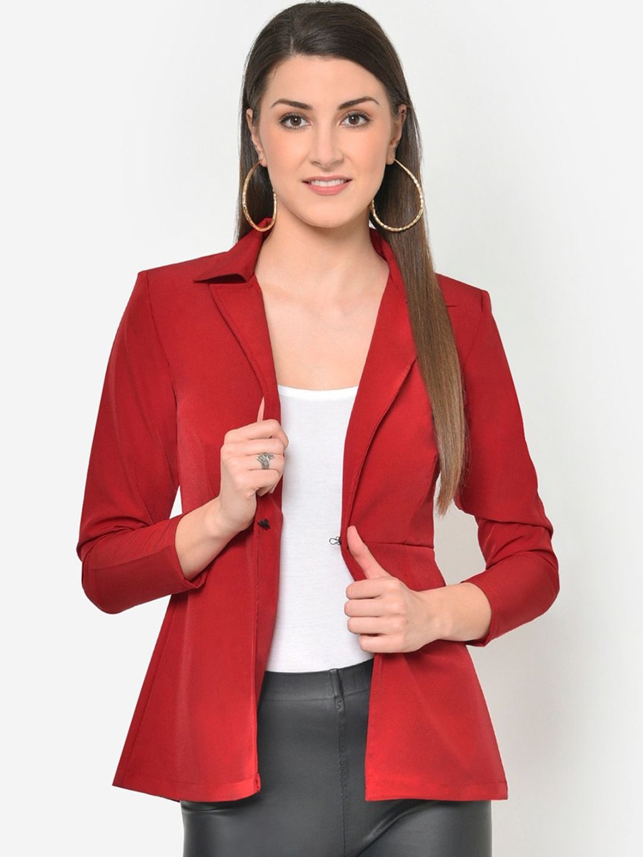Red slim-fit single-breasted blazer